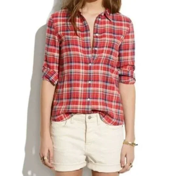Madewell Red Suntour Plaid Button Down Boyshirt Top - Picture 1 of 9